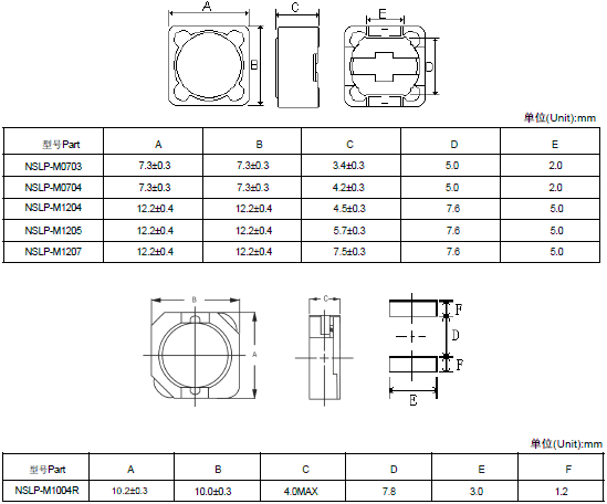 M系列功率电感规格尺寸图2